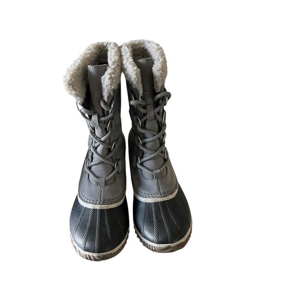 SOREL Caribou Slim Gray Waterproof Snow Boots Sz 9 Faux Fur Insulated Leather - Picture 3 of 7